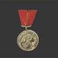 Grand Master of Qi Gong Medal With Red Ribbon And Dragon Design