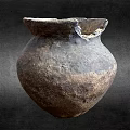 Ancient Clay Pottery Sculpture Carving With Weathered Surface And Cracked Rim