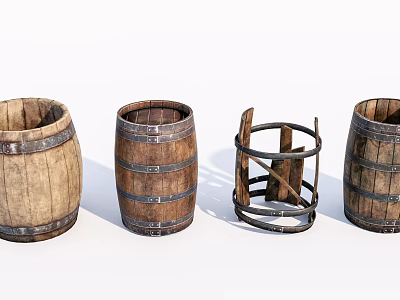 Vintage Wooden Barrel Ornament Decor Set with Various Designs for Home Decoration 3d model