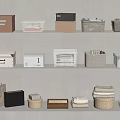 Neatly Arranged Storage Organizers With Various Containers On Shelf