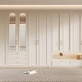 Modern Elegant White Wardrobe Interior Design With Glass Door Gold Handles And Decorative Shelf