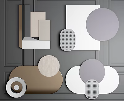 Modern Geometric Wall Decor With Various Shapes Textures And Neutral Tones 3d model