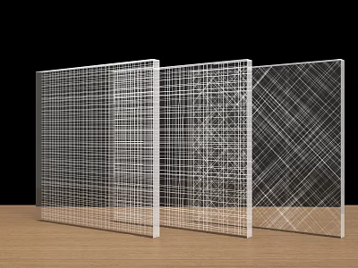Modern Room Dividers With Geometric Grid Patterns White Frame And Transparent Panels 3d model