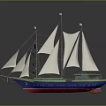 Modern Sailing Ship With White Sails Blue Hull And Green Deck Design