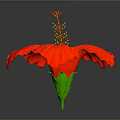 Red Hibiscus Flower With Large Petals Green Stem And Yellow Stamens