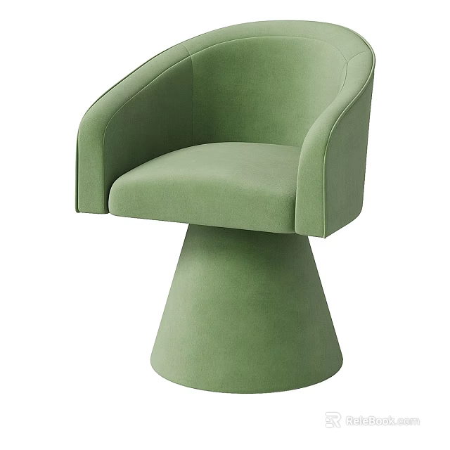 Modern Green Velvet Single Sofa With Armrest And Conical Base Design 3d model