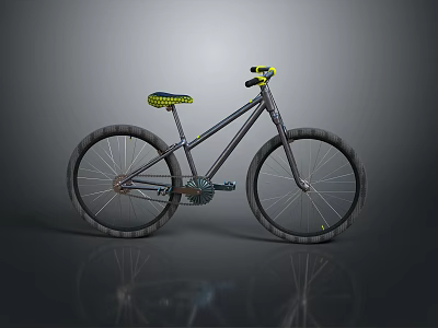 Stylish Gray Mountain Bike With Yellow Seat Handlebars And Thick Off road Tires 3d model