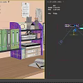 Study Desk Bookshelf Folder File Rack Paper Cam Paperone Book Ornaments Projector Laptop Post-it Notes 3d model