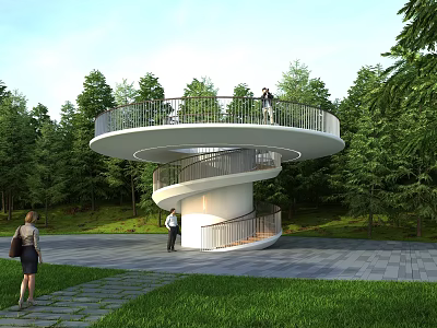 Spiral Road Facility Observation Walkway Platform Surrounded by Lush Trees And People Enjoying Visit 3d model
