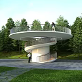 Spiral Road Facility Observation Walkway Platform Surrounded by Lush Trees And People Enjoying Visit