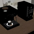 Modern Black Coffee Machines With Control Panel And Coffee Outlet On Wooden Table