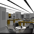 Modern Shopping Mall Retail Store with Open Layout Display Tables Chairs Shelves and Products