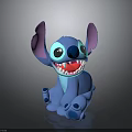Blue Stitch Stuffed Toy With Purple Ears Big Eyes And Sharp Teeth