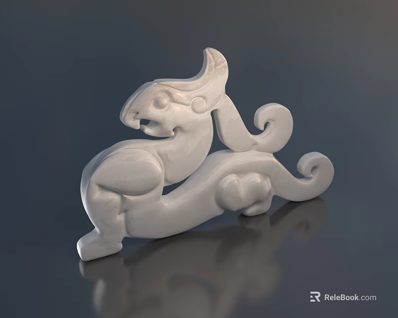 Exquisite Jade Mythical Beast Jewelry With Horned Curved Body Curled Tail Smooth Surface 3d model 