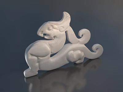 Exquisite Jade Mythical Beast Jewelry With Horned Curved Body Curled Tail Smooth Surface 3d model