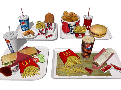 McDonald's Fast Food Assortment Including Burger Fries Cola Chicken Nuggets Sandwich And Wrap 3d model