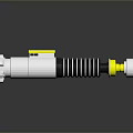 Futuristic Sci Fi Weapon With White Yellow Red Components Black Striped Grip And Yellow Tip