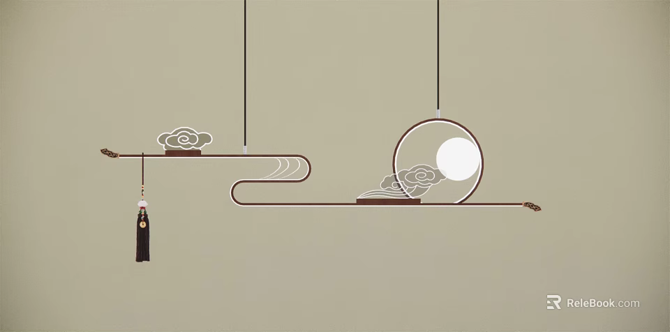 Minimalist Circular Chandelier With Cloud Pattern And Tassel Decoration 3d model