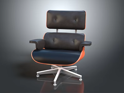 Modern Black Orange Leather Armchair With Metal Star Shaped Base And Armrests 3d model