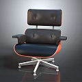 Modern Black Orange Leather Armchair With Metal Star Shaped Base And Armrests