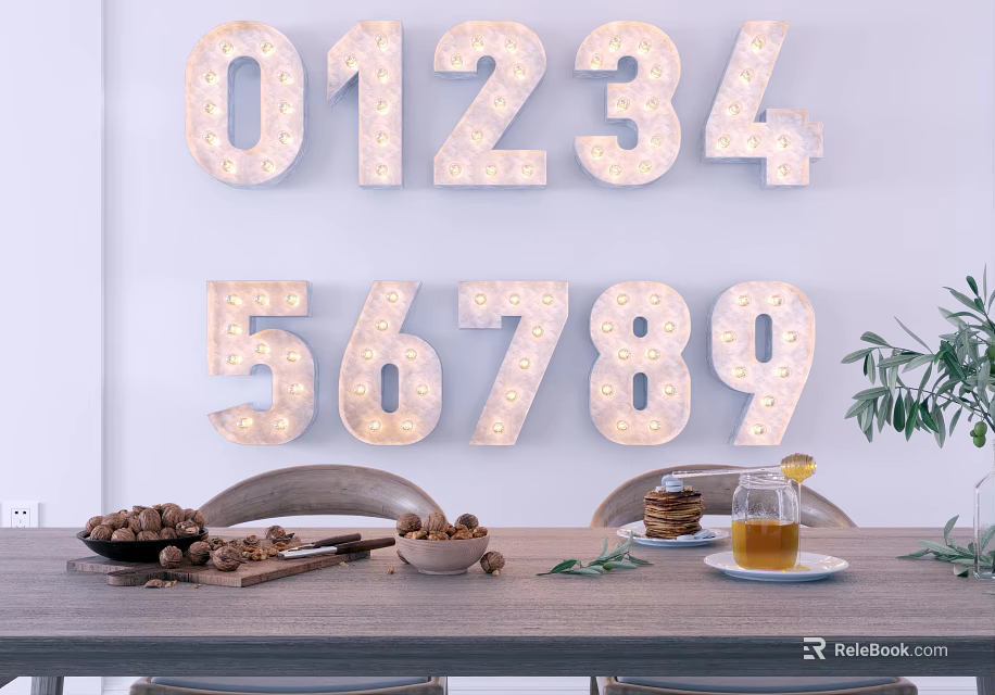 Illuminated Number Decorative Lights For Wall Decoration In Dining Area With Warm Ambient Glow 3d model 