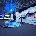 Futuristic Corridor Design With Blue Neon Lights Circular Screen And Tech Decor