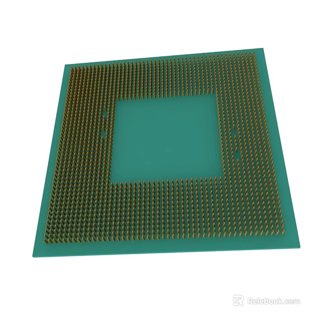 Semiconductor Chip With Green Square And Gold Pins For Electronic Appliances 3d model 