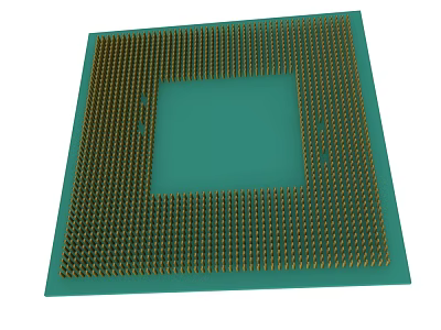 Semiconductor Chip With Green Square And Gold Pins For Electronic Appliances 3d model