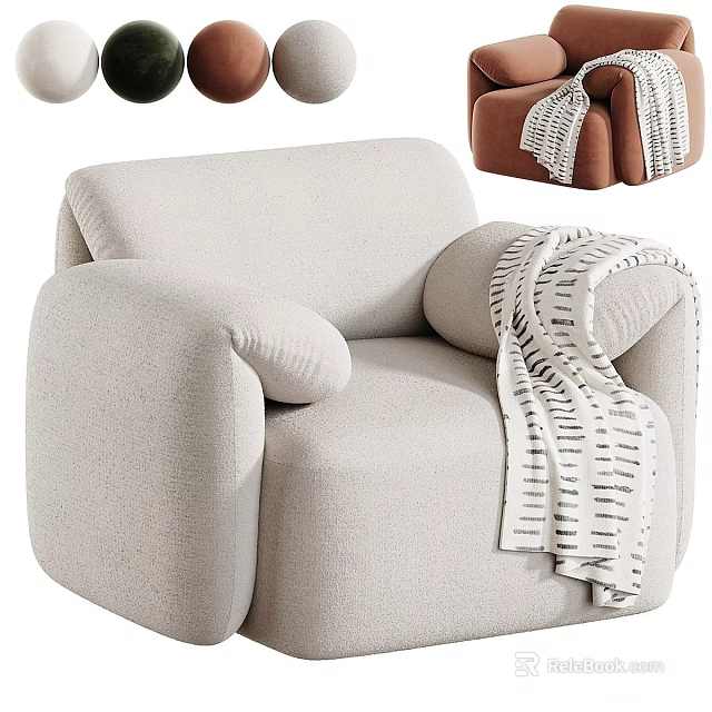 Cozy Modern Beige Single Sofa With Striped Blanket And Color Options 3d model 