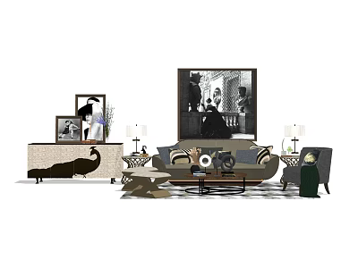 Modern Living Room Interior With Sofa Coffee Table Set Wall Art Side Tables And Lamps 3d model