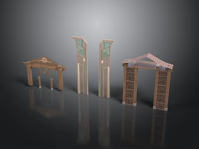 Traditional Chinese Architectural Structures With Carved Wooden Details And Decorative Roofs 3d model