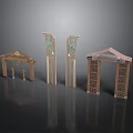 Traditional Chinese Architectural Structures With Carved Wooden Details And Decorative Roofs