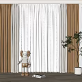 Modern Luxury Curtain Design With Sheer Voile And Beige Brown Panels By Window Plant
