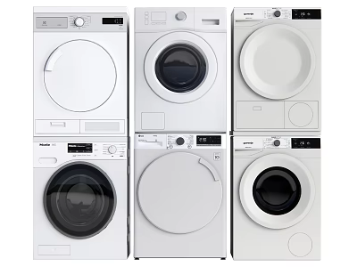 Multiple White Washing Machines With Various Designs And Control Features On 3d model