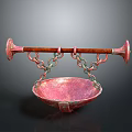 Copper Tea Set with Hanging Bowl Design Horn Shaped Ends Wooden Handle and Chains
