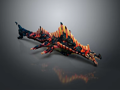 Game and Movie Character With Flaming Spikes Powerful Reptilian Form Black Red Orange Sharp Teeth 3d model