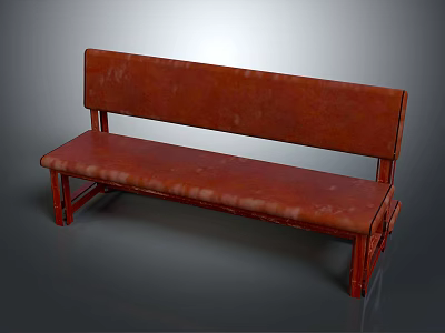 Natural Outdoor Scene With Red Leather Bench And Wooden Frame 3d model