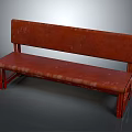 Natural Outdoor Scene With Red Leather Bench And Wooden Frame