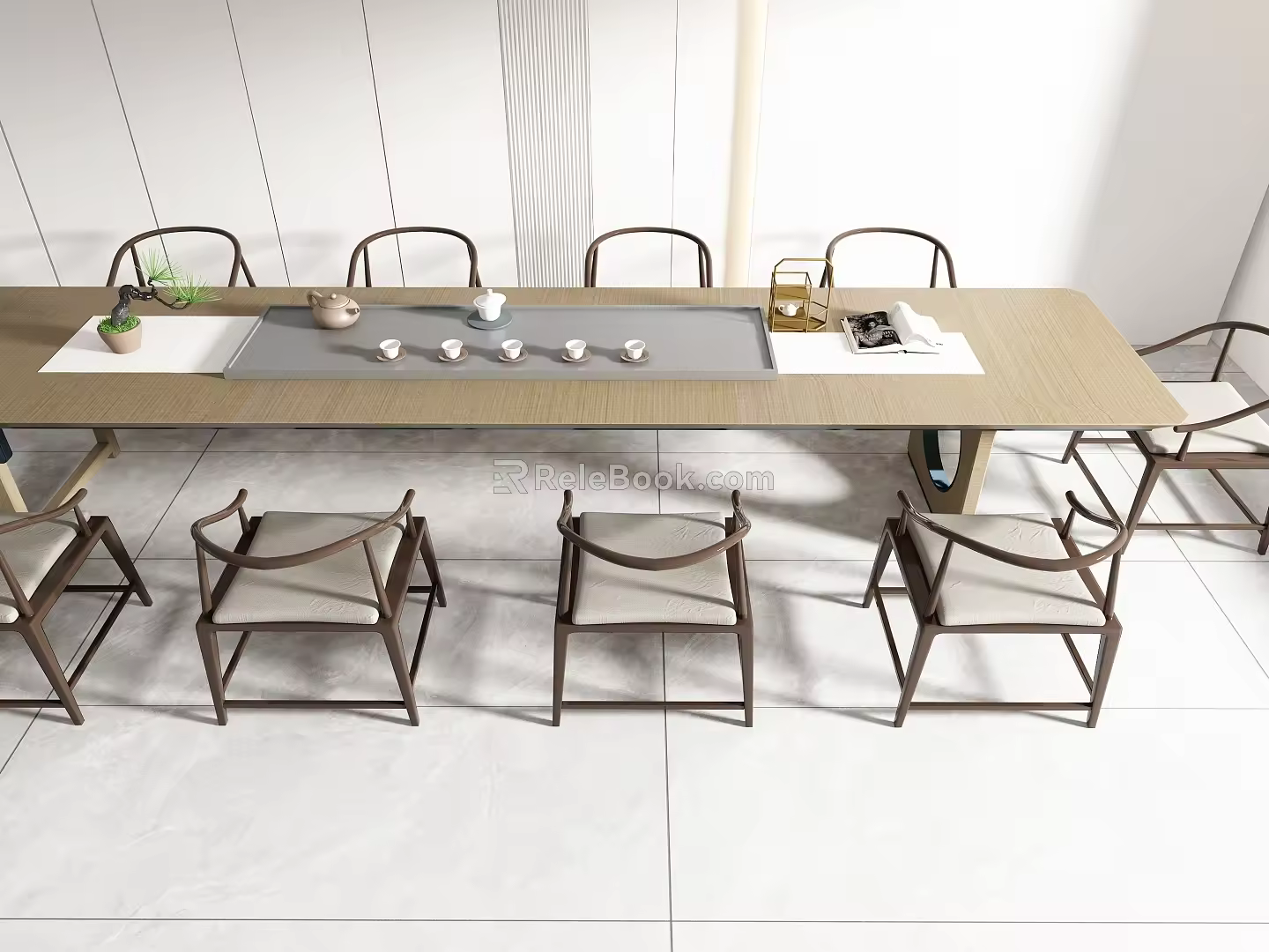 Chinese tea table and chair combination 3d model