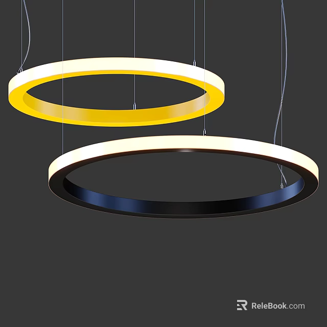 Modern Circular Pendant Lights With Yellow And Black Rings Hanging Design 3d model 