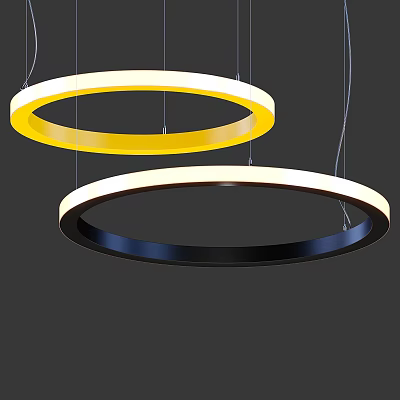 Modern Circular Pendant Lights With Yellow And Black Rings Hanging Design 3d model