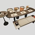 Modern Dining Table Set With Wooden Table Chairs Table Mats And Decorative Vases