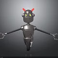 Robot Character With Silver Metallic Body Red Antennae Green Eyes Mechanical Arms And Wheels