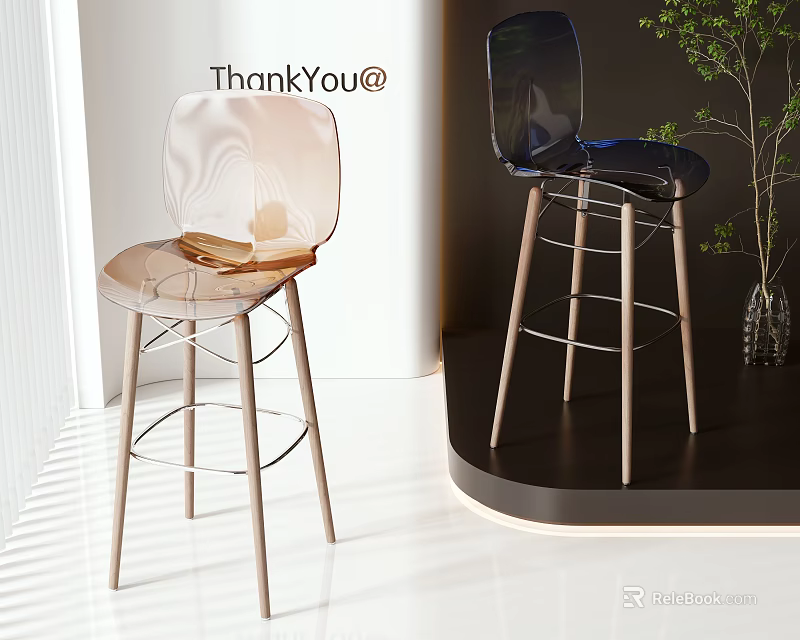 Sleek Modern Transparent Bar Stools With Acrylic Seats And Metal Legs 3d model 