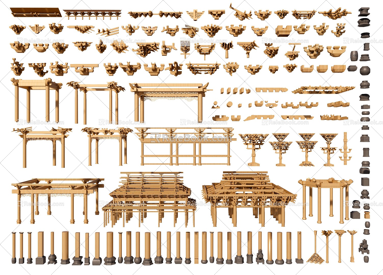 Building Materials Duct Arch Mortise and Tenon Structure Ancient Building Component Column Ancient Building Structure Column Foundation Suspension Beam Structure Shigu Wood Beam Beam Column Foundation Stone 3d model