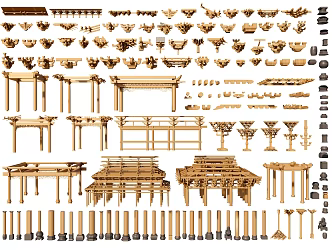 Building Materials Duct Arch Mortise and Tenon Structure Ancient Building Component Column Ancient Building Structure Column Foundation Suspension Beam Structure Shigu Wood Beam Column Foundation Stone 3d model