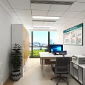 Modern Open Office Space Interior With Desks Computers Chairs Lockers And Plants 3d model