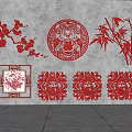 Red Traditional Chinese Wall Decor with Plum Blossoms Bamboo and Fu Character Designs