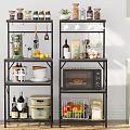 Kitchen Multi Tier Metal Shelf Organizer With Microwave Fruits Jars And Bottles