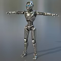 Game Movie Robotic Character With Silver Mechanical Body Blue Eyes And Outstretched Arms